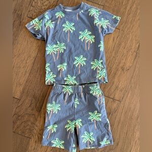 Kids Palm Tree Set - Blue with Green Palm Print